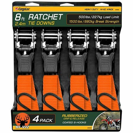 GOURMETGALLEY 8 ft. 1500 lbs Ratchet Tie Down Straps S-Hook, Hi-Viz Camo - 4 Piece GO3305194